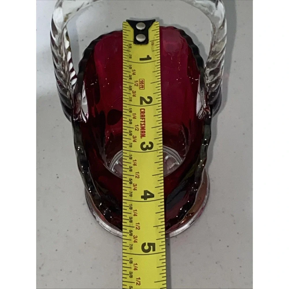 VTG Westmoreland Cranberry Pink Red Glass Basket 7